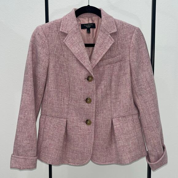 Talbots Women's 4P Pink 100% Wool Peplum 3 Button Polyester Lined Blazer - Picture 6 of 6